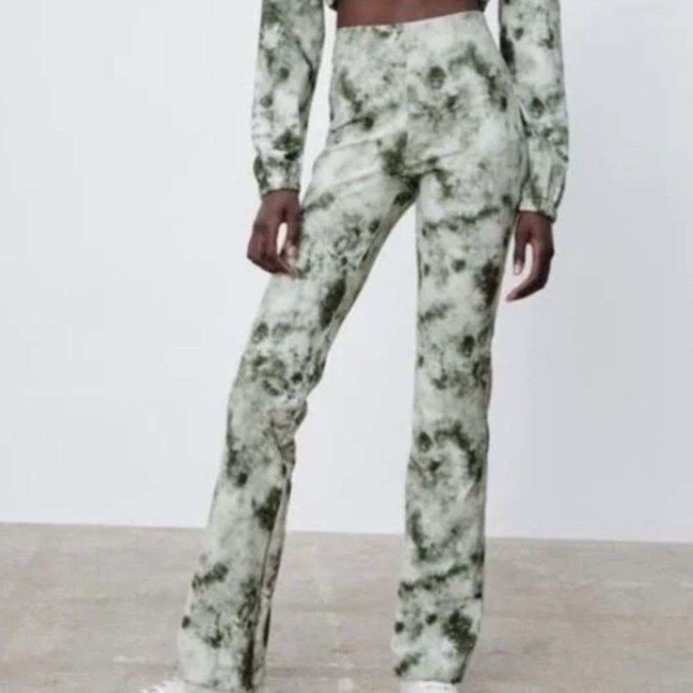 Zara NWT Grey Tie Dye High Waisted Flare Leggings Pants - Small S